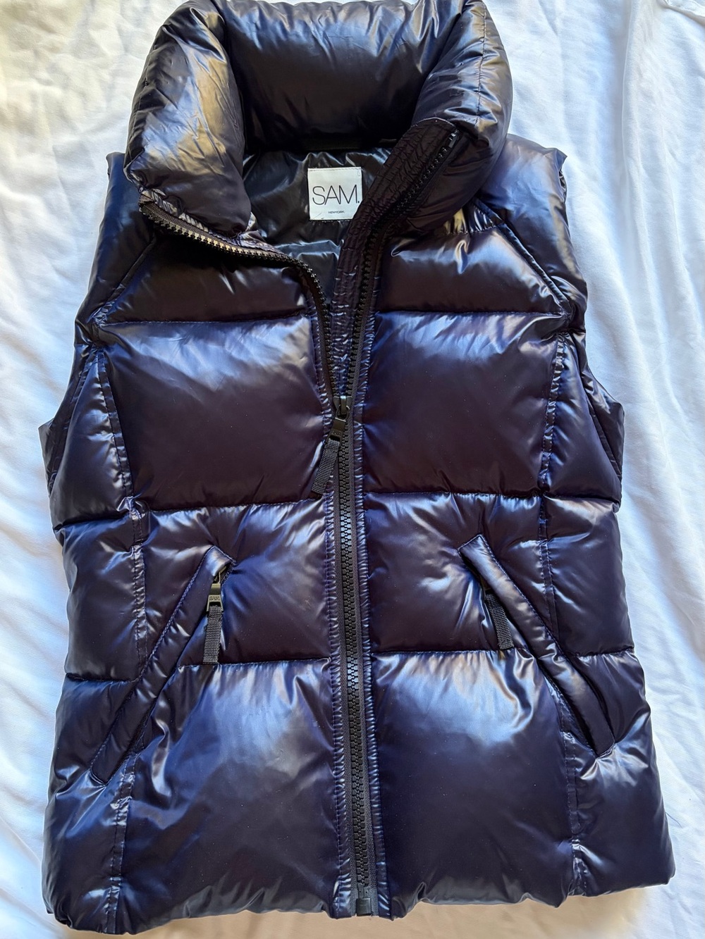 SAM. Navy Shiny Quilted Puffer Vest